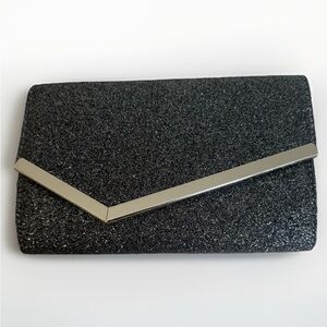 Elegant Black Sparkle/Glitter Clutch/Evening Bag/Purse With Removable Chain